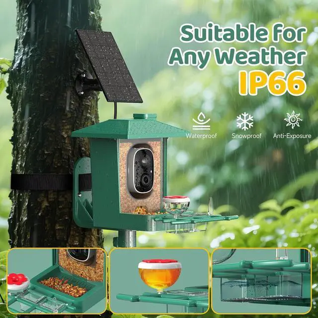 Alt view image 6 of 7 - Bird Feeder with Camera Outdoor Solar: Smart Birdfeeder with AI Recognition - 2K HD Live Stream Video Camera for Outside Wild Birds Garden Decor - Bird Lover Gifts