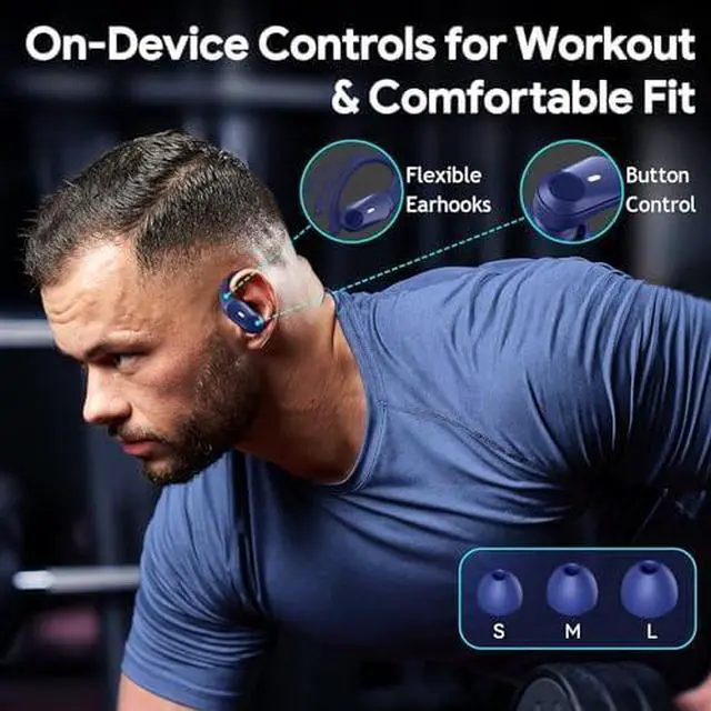 Alt view image 5 of 5 - Active Noise Cancelling Ear Buds Bluetooth Headphones Wireless Earbuds with 80H Wireless Charging Case & LED Display, Over-Ear Hooks Earphones Bass Earbud for Sports Running Gym Workout Black