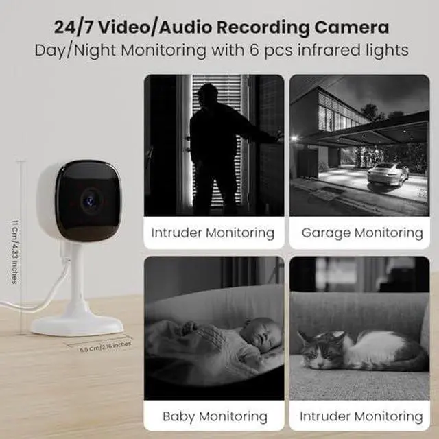 Alt view image 4 of 6 - 4 Pack Indoor Security Cameras Wriless, Home Security Cameras for House/Baby/Elder/Dog/Cat with 24/7 Recording/2-Way Talk/Night Vision/AI Detection/Cloud& SD Card Storage, Alexa&Google Home Support