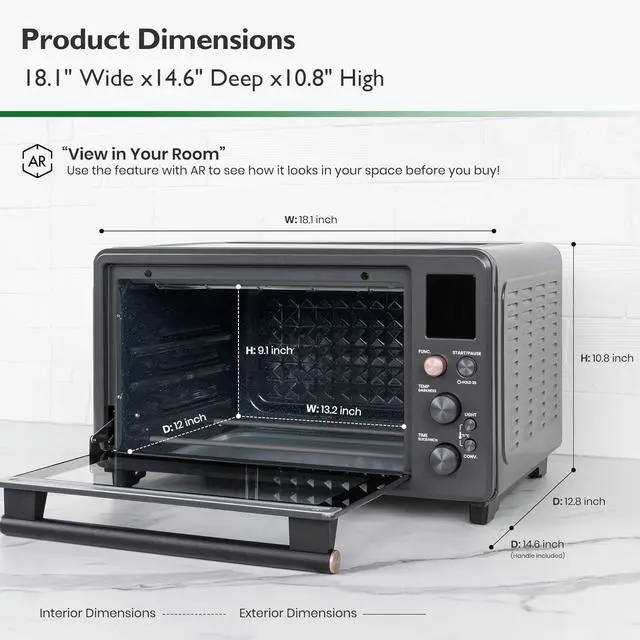 Alt view image 7 of 7 - Infrared Heating Air Fryer Toaster Oven Combo, with Non-toxic Enamel-coated Interior, Extra Large Countertop Convection Oven 10-in-1 Combo, 6-Slice Toast, Enamel Baking Pan Easy Clean