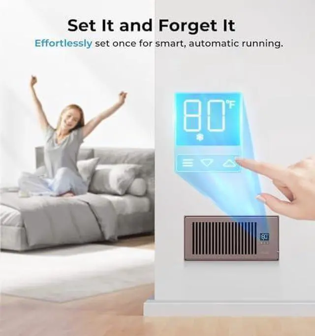 Alt view image 5 of 14 - Quiet Register Booster Fan Fits 4" x 10" (DUCT OPENING CUTOUT), 10-Speed Smart Heating Cooling AC Vent Booster Fan w/Remote Control & Thermostat Control (Vertical Grille - White) - Corded