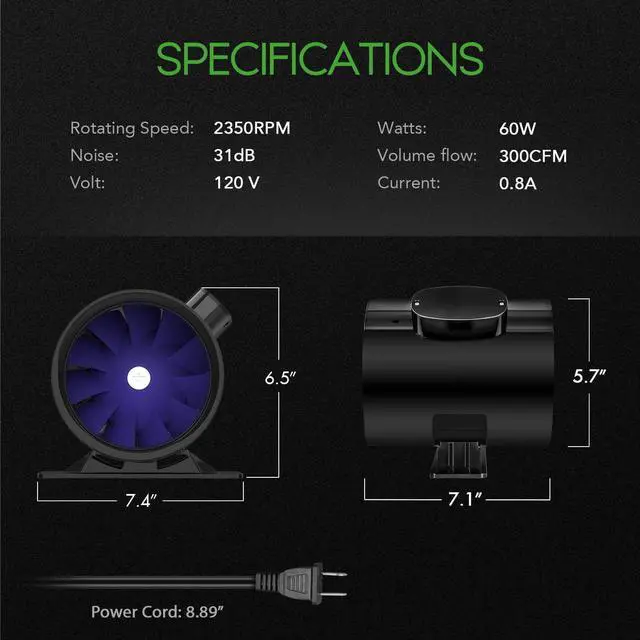 Alt view image 2 of 7 - Silent Inline Duct Ventilation Booster Fan 6 Inch 300 CFM Quiet Vent Exhaust Blower for Hydroponics Grow Tent Greenhouse Kitchen Bathroom, 2 Pack, Black  6'' 2-Pack