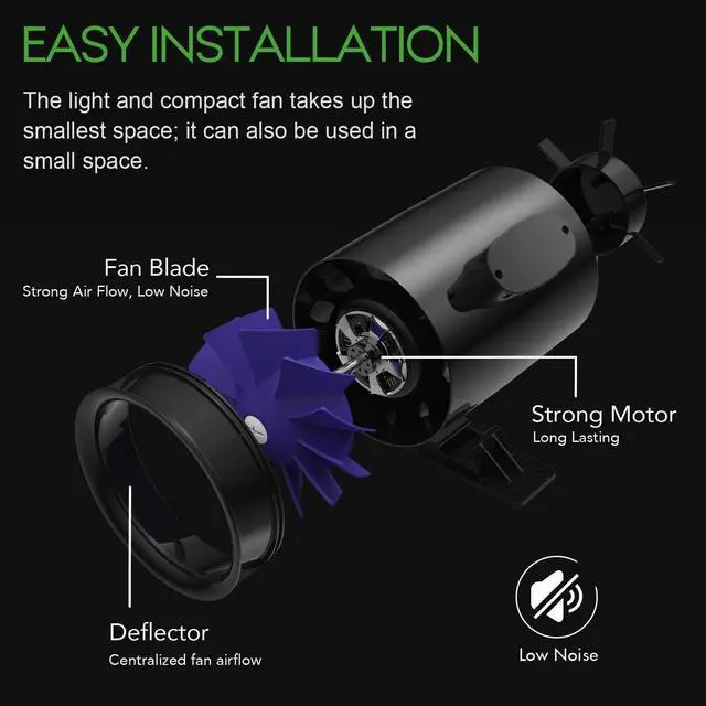 Alt view image 3 of 7 - Silent Inline Duct Ventilation Booster Fan 6 Inch 300 CFM Quiet Vent Exhaust Blower for Hydroponics Grow Tent Greenhouse Kitchen Bathroom, 2 Pack, Black  6'' 2-Pack