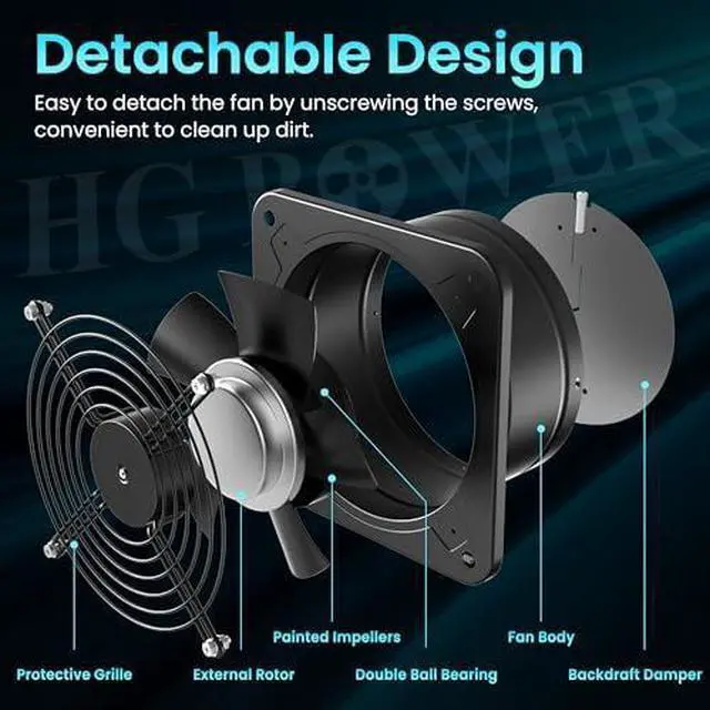 Alt view image 2 of 13 - 6 Inch Exhaust Fan with Speed Controller, 308CFM Wall Exhaust Fanfor Kitchen, Bathroom, Metal Extractor Fan for Pet Room, Smoking Room, Attic, Garage, Window Ventilation