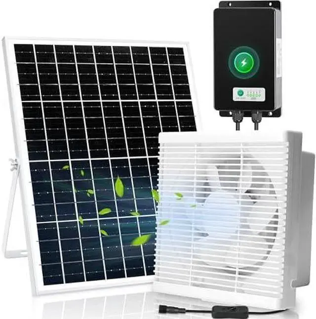 Main image of Solar Powered Rechargeable Exhaust Fan, 25W Solar 8" Ventilation Vent Fan with 66.6 Wh Battery Backup for Outside Greenhouse, Chicken Coop, Shed, Pet House