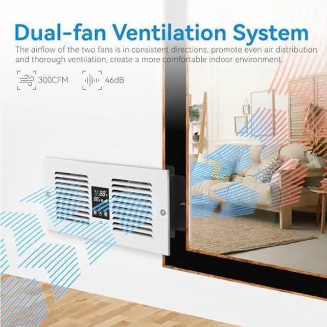 Alt view image 2 of 13 - Room to Room Fan with Remote Control, 300CFM Through Wall Vent Fan, 5-Speed Ventilation, with Temperature Control, for Kitchen, Laundry, Hardwired, RTR300