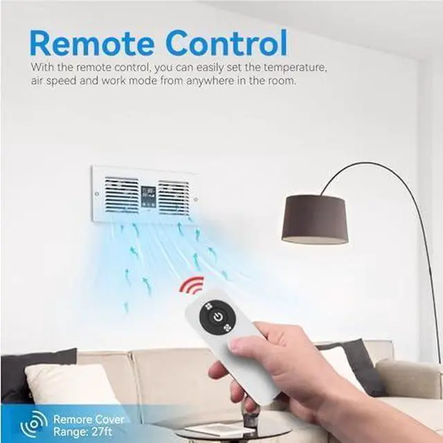 Alt view image 3 of 13 - Room to Room Fan with Remote Control, 300CFM Through Wall Vent Fan, 5-Speed Ventilation, with Temperature Control, for Kitchen, Laundry, Hardwired, RTR300