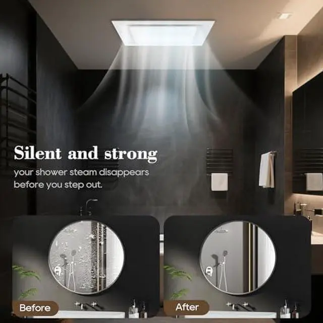 Alt view image 5 of 12 - 12" Panel Bathroom Exhaust Fan with Light, Mounting Opening 10"x10", 141CFM Bathroom Fan Light Combo, Ultra Quiet 1.0 Sone Exhaust Fan with LED Light, Ventilation Fan for Home/Office