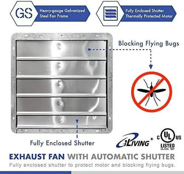 Alt view image 2 of 6 - 18" Wall Mounted Shutter Exhaust Fan, Automatic Shutter, with Thermostat and Variable Speed controller, 0.85A, 1736 CFM, 2600 SQF Coverage Area Silver (ILG8SF18V-ST)