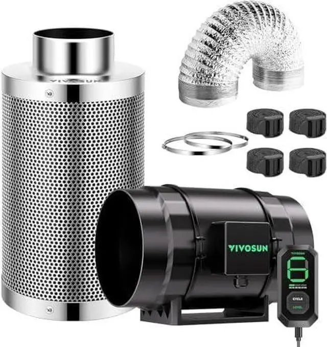 Main image of Smart Air Filtration T6 Kit 6", AeroZesh T6 Inline Duct Fan with E12 Speed Controller, Carbon Filter & 8' Ducting, Cooling & Ventilation System for Grow Tents, Indoor Gardening, Hydroponics