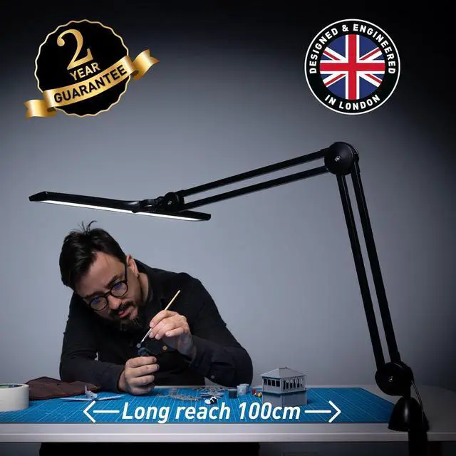 Alt view image 3 of 6 - Lumi Task Lamp - Professional 4000 Lux LED Desk Lamp, Adjustable, Color Accurate, Eye-Caring for Office, Home Office, Artist, and Reading - Black