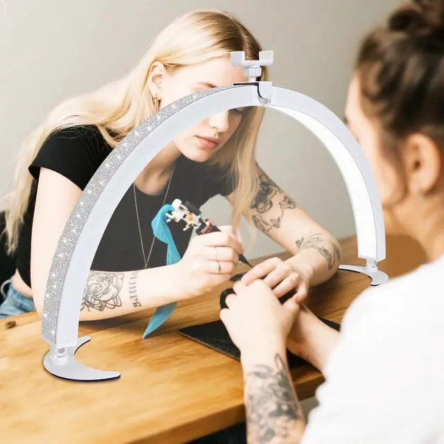 Alt view image 2 of 7 - 29in Half Moon Light for Nail Desk, Foldable Nail Light for Desk, Large LED Desk Lamp Professional Lash Lamp Adjustable Brightness with Phone Holder for Manicure,Drawing,Craft,Makeup,Tattoo(White 2)