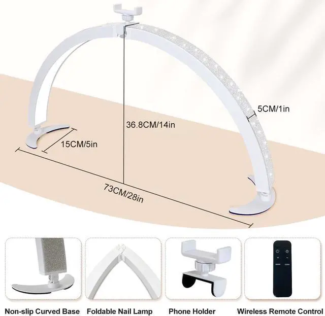 Alt view image 5 of 7 - 29in Half Moon Light for Nail Desk, Foldable Nail Light for Desk, Large LED Desk Lamp Professional Lash Lamp Adjustable Brightness with Phone Holder for Manicure,Drawing,Craft,Makeup,Tattoo(White 2)