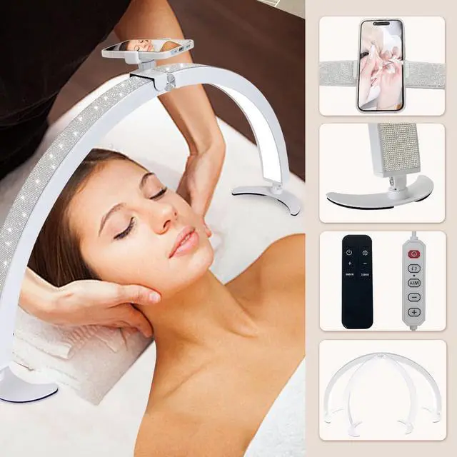 Alt view image 7 of 7 - 29in Half Moon Light for Nail Desk, Foldable Nail Light for Desk, Large LED Desk Lamp Professional Lash Lamp Adjustable Brightness with Phone Holder for Manicure,Drawing,Craft,Makeup,Tattoo(White 2)