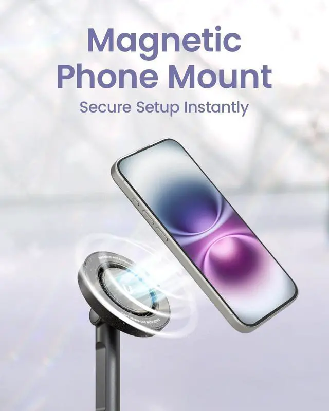 Alt view image 2 of 7 - Magnetic Phone Tripod for iPhone MagSafe  66'' Automatic Selfie Stick with Remote, Portable Tripod Stand for Video Recording, Travel, Vlogging (Black)