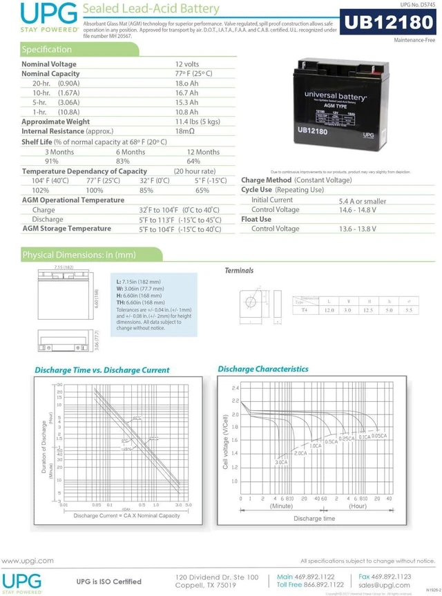 Alt view image 5 of 6 - Universal Power Group 12V 18AH Champion Generator 9000 7000 Rechargeable Battery