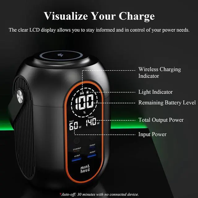 Alt view image 7 of 7 - Large Power Bank 54000mAh, Outdoor Power Bank with 140W Output, Wireless Charging, Versatile Camping Lantern, Portable Charger for Camping & Travel, Laptop Portable Charger