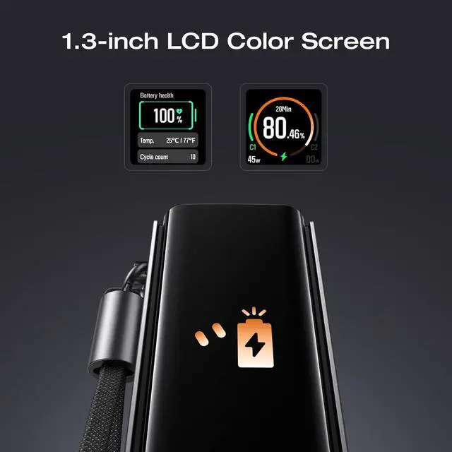 Alt view image 5 of 7 - Rapid Pro 3-in-1 Power Bank, 10,000mAh Battery Pack with 67W Foldable AC Plug, Detachable USB-C Cable, 45W Fast Recharging, LCD Display, Compatible with Phones, Laptops, and More