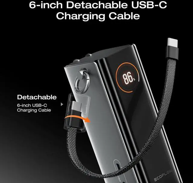 Alt view image 6 of 7 - Rapid Pro 3-in-1 Power Bank, 10,000mAh Battery Pack with 67W Foldable AC Plug, Detachable USB-C Cable, 45W Fast Recharging, LCD Display, Compatible with Phones, Laptops, and More