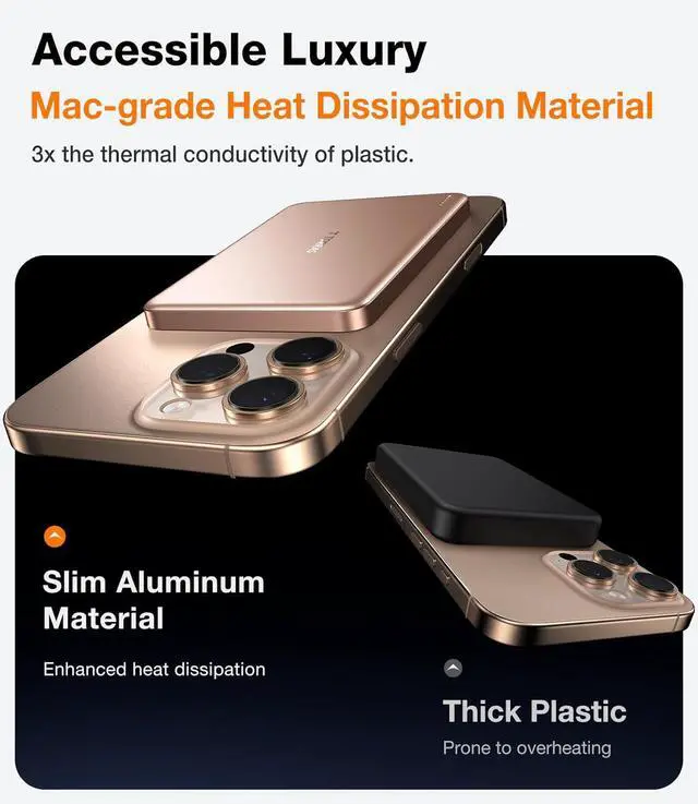 Alt view image 3 of 7 - MiniMag Power Bank,Ultra-Slim 10,000mAh Magnetic Wireless Portable Charger, 22.5W Fast Charging iPhone Air Magnetic Battery Pack Designed for iPhone 17 Pro Max/17 Pro/Air/16/15/14/13/12, Gold