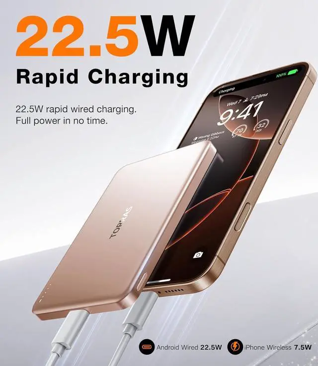 Alt view image 6 of 7 - MiniMag Power Bank,Ultra-Slim 10,000mAh Magnetic Wireless Portable Charger, 22.5W Fast Charging iPhone Air Magnetic Battery Pack Designed for iPhone 17 Pro Max/17 Pro/Air/16/15/14/13/12, Gold