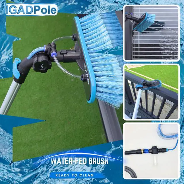 Alt view image 6 of 7 - 26ft Pole Washing Kit: Water-fed Brush, Cobweb Duster and 10 Squeegee and Soap Dispenser, with 5-Stage Telescoping Pole 5-20ft Pole