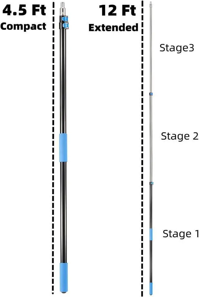 Alt view image 3 of 7 - 20 Foot High Ceiling Fan Duster with 5-12 Foot Extension Pole, Extendable Reusable Cobweb, Feather, Window Cleaning Squeegee Kit Blue