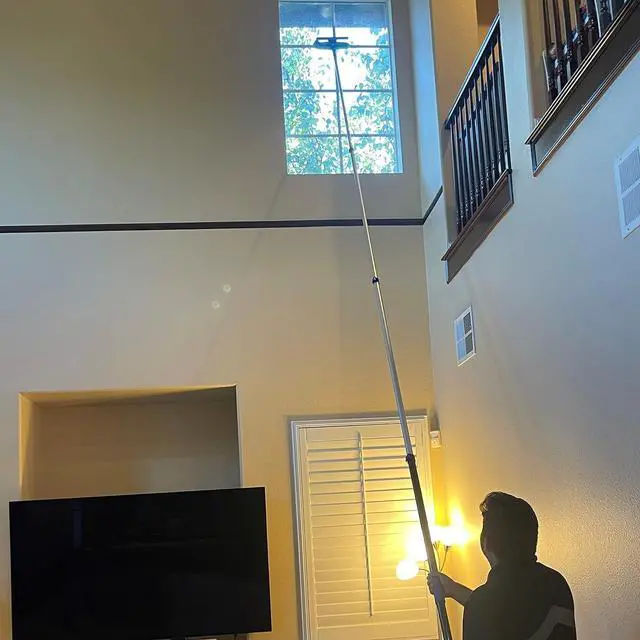 Alt view image 6 of 7 - 20 Foot High Ceiling Fan Duster with 5-12 Foot Extension Pole, Extendable Reusable Cobweb, Feather, Window Cleaning Squeegee Kit Blue