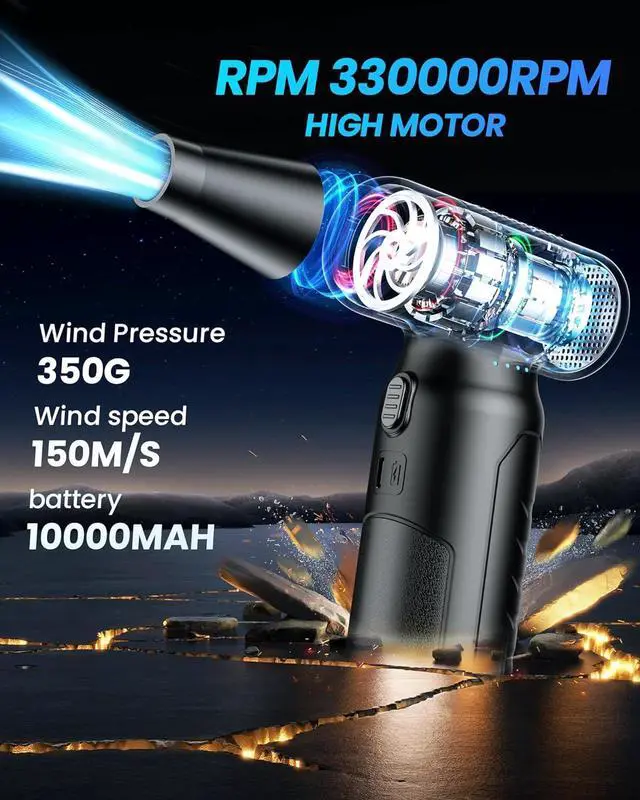 Alt view image 2 of 7 - Electric Compressed Air Duster - 33,0000 RPM High-Speed Air Blower Gun, Rechargeable Mini Turbo Fan Cordless for Keyboard, PC, Car, Home & Outdoor Cleaning Dust, Replaces Compressed Air Cans