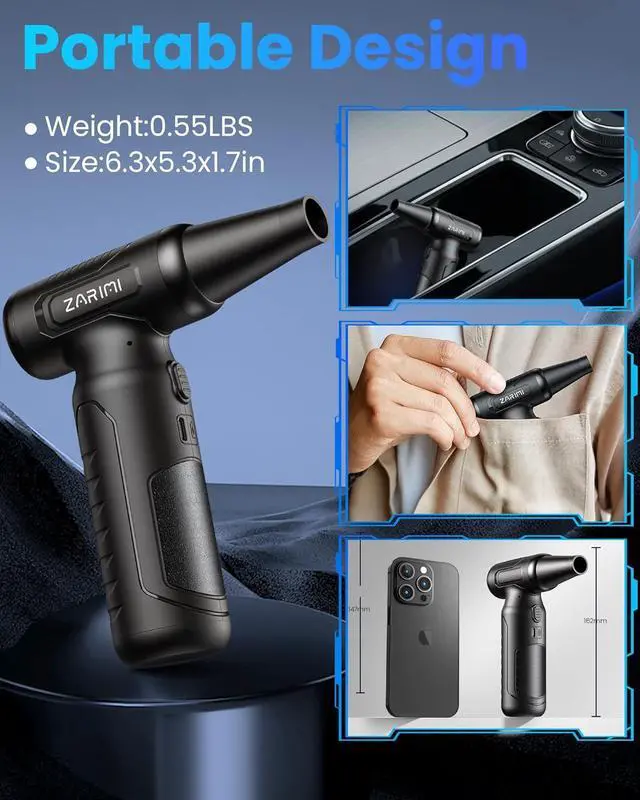 Alt view image 4 of 7 - Electric Compressed Air Duster - 33,0000 RPM High-Speed Air Blower Gun, Rechargeable Mini Turbo Fan Cordless for Keyboard, PC, Car, Home & Outdoor Cleaning Dust, Replaces Compressed Air Cans