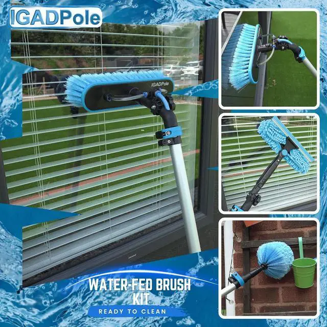 Alt view image 5 of 7 - 26ft Pole Washing Kit: Water-fed Brush, Cobweb Duster and 10 Squeegee and Soap Dispenser, with 5-Stage Telescoping Pole 5-20ft Pole