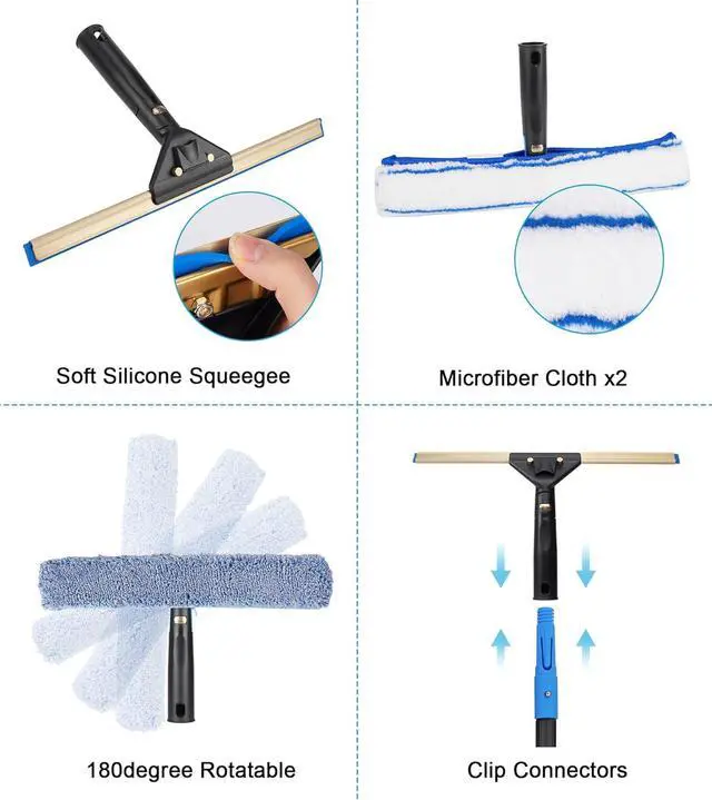 Alt view image 3 of 7 - Window Cleaning Kit with Storage Bucket, Window Squeegee with 4.13ft Extension Pole, Scrubber, Spray Bottle,Duster Cloth, Squeegee with Rotating Head, Professional Window Cleaning Tools