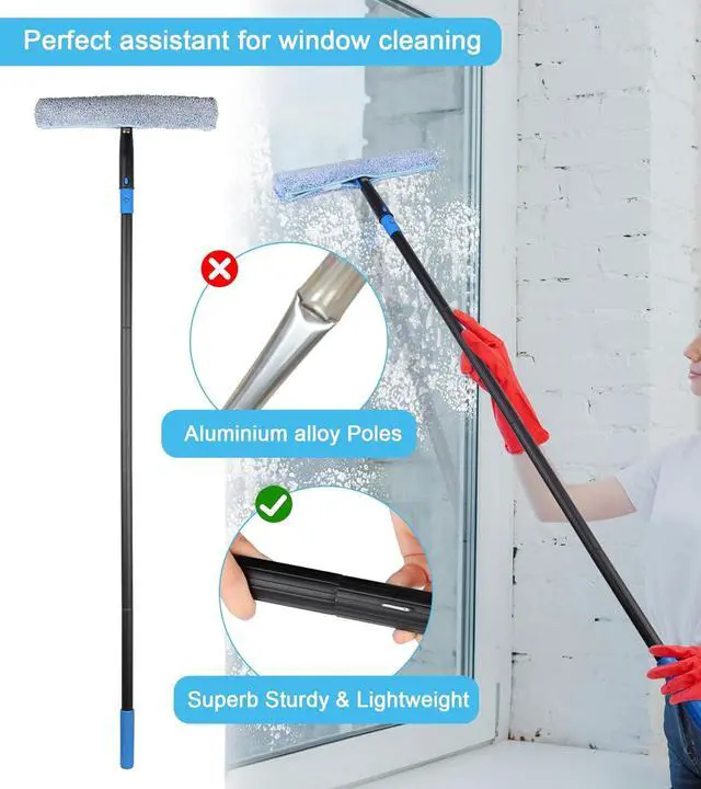 Alt view image 4 of 7 - Window Cleaning Kit with Storage Bucket, Window Squeegee with 4.13ft Extension Pole, Scrubber, Spray Bottle,Duster Cloth, Squeegee with Rotating Head, Professional Window Cleaning Tools