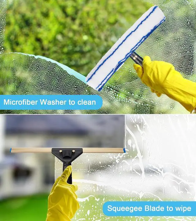 Alt view image 6 of 7 - Window Cleaning Kit with Storage Bucket, Window Squeegee with 4.13ft Extension Pole, Scrubber, Spray Bottle,Duster Cloth, Squeegee with Rotating Head, Professional Window Cleaning Tools