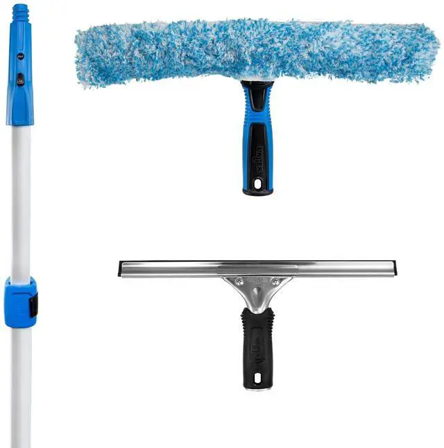 Main image of Professional Connect and Clean Total Pro Cleaning Kit, All-in-One Household Window Washing with Streak-Free Results, Includes 12 Squeegee, 14 Scrubber Washer, Telescopic Pole Extends Up to 6