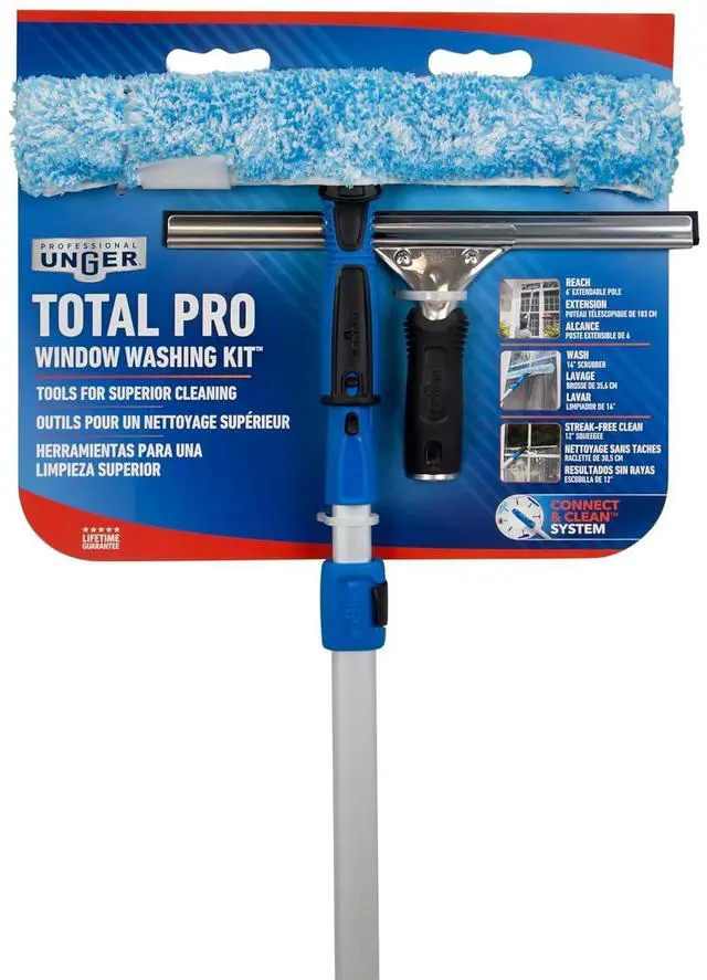 Alt view image 6 of 7 - Professional Connect and Clean Total Pro Cleaning Kit, All-in-One Household Window Washing with Streak-Free Results, Includes 12 Squeegee, 14 Scrubber Washer, Telescopic Pole Extends Up to 6