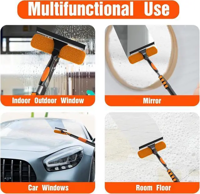 Alt view image 4 of 6 - 26FT Window Squeegee with Extension Pole, 2-in-1 Squeegee for Window Cleaning, Professional Cleaning Kit for Home with 20FT Telescoping Pole for Outdoor Indoor Use
