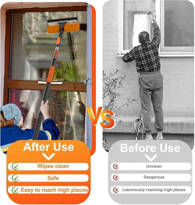 Alt view image 5 of 6 - 26FT Window Squeegee with Extension Pole, 2-in-1 Squeegee for Window Cleaning, Professional Cleaning Kit for Home with 20FT Telescoping Pole for Outdoor Indoor Use