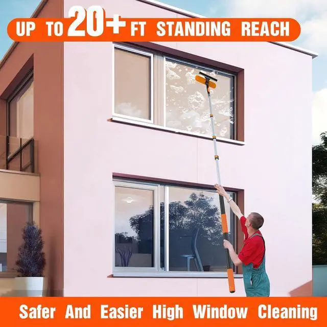 Alt view image 6 of 6 - 26FT Window Squeegee with Extension Pole, 2-in-1 Squeegee for Window Cleaning, Professional Cleaning Kit for Home with 20FT Telescoping Pole for Outdoor Indoor Use