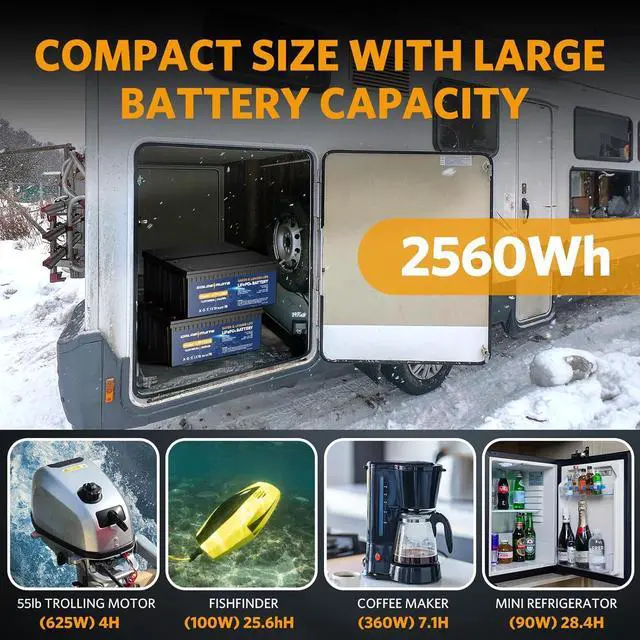 Alt view image 5 of 7 - 12V 200Ah LiFePO4 Lithium Battery, Rechargeable Battery Up to 15000 Cycles, Built-in BMS, Max 2560Wh, Perfect for RV, Camping, Solar, Marine, Trolling Motor, Golf Cart, Off-Grid