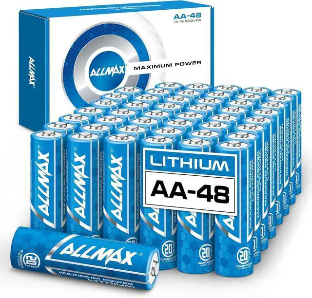 Main image of Allmax AA Maximum Power Lithium Batteries (48 Count)  Longest Lasting, Leakproof, 20-Year Shelf Life, Ultimate Performance, Perfect for Blink Security Cameras (1.5V)