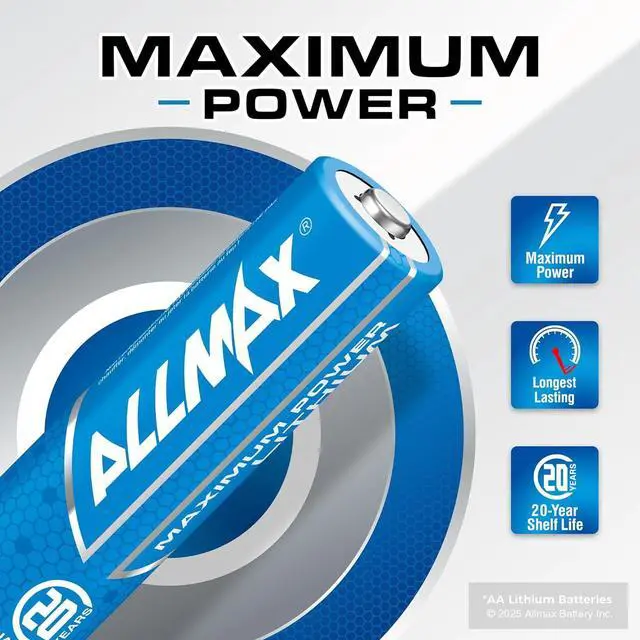 Alt view image 2 of 6 - Allmax AA Maximum Power Lithium Batteries (48 Count)  Longest Lasting, Leakproof, 20-Year Shelf Life, Ultimate Performance, Perfect for Blink Security Cameras (1.5V)