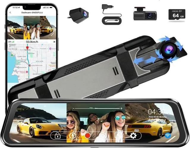 Main image of Aprilboy 3 Channel Mirror Dash Camera for Cars, 10" Triple Rear View Mirror with Front 4K/3K, Inside and Rear 1080P with WiFi, G-Sensor, Night Vision, Reverse Assist, Parking Monitoring