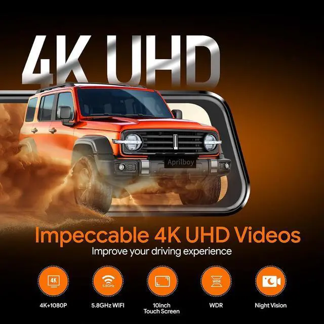 Alt view image 2 of 7 - Aprilboy 3 Channel Mirror Dash Camera for Cars, 10" Triple Rear View Mirror with Front 4K/3K, Inside and Rear 1080P with WiFi, G-Sensor, Night Vision, Reverse Assist, Parking Monitoring