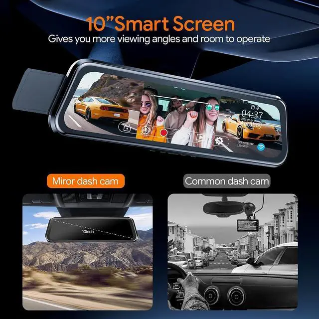 Alt view image 5 of 7 - Aprilboy 3 Channel Mirror Dash Camera for Cars, 10" Triple Rear View Mirror with Front 4K/3K, Inside and Rear 1080P with WiFi, G-Sensor, Night Vision, Reverse Assist, Parking Monitoring