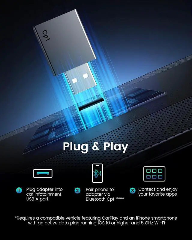 Alt view image 3 of 7 - Wireless Carplay Adapter for iPhone - Plug & Play Convert Wired to Wireless CarPlay for Cars from 2016 and iOS 10+, No Latency Mini USB Type A Black