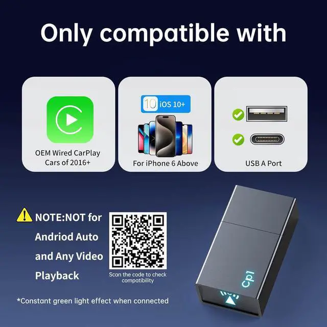 Alt view image 5 of 7 - Wireless Carplay Adapter for iPhone - Plug & Play Convert Wired to Wireless CarPlay for Cars from 2016 and iOS 10+, No Latency Mini USB Type A Black