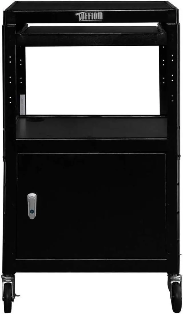 Alt view image 2 of 7 - AV Presentation C for Video Projector, Laptop Computer, Mobile Workstation Utility Media C for School Classroom Office, Rolling Storage Stand with Locking Cabinet Keyboard Shelf