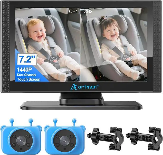 Main image of Artman Dual 1440P Baby Car Camera for 2 Kids with 7.2 Inch Touch Screen | Dual IR night vision cameras with easy no-damage install. Perfect backseat baby monitor for parents and pet owners.