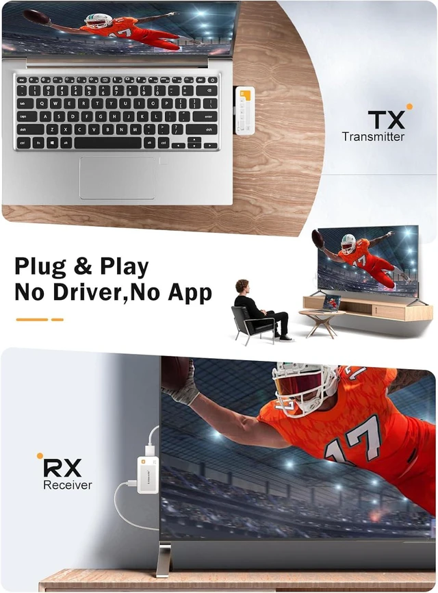 Alt view image 3 of 7 - Wireless USB-C Transmitter & HDMI Receiver Kit - Plug and Play, 5G 1080P@60Hz, 50M/164FT Low Latency Extender for USB-C DP Alt Mode Devices to Monitor, Projector, TV